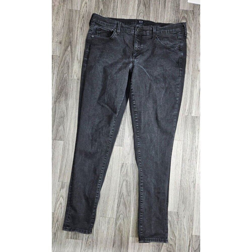 (3/$35) Gap Womens Size‎ 14 / 32 Long Pockets True Skinny Grey Black Denim Jeans